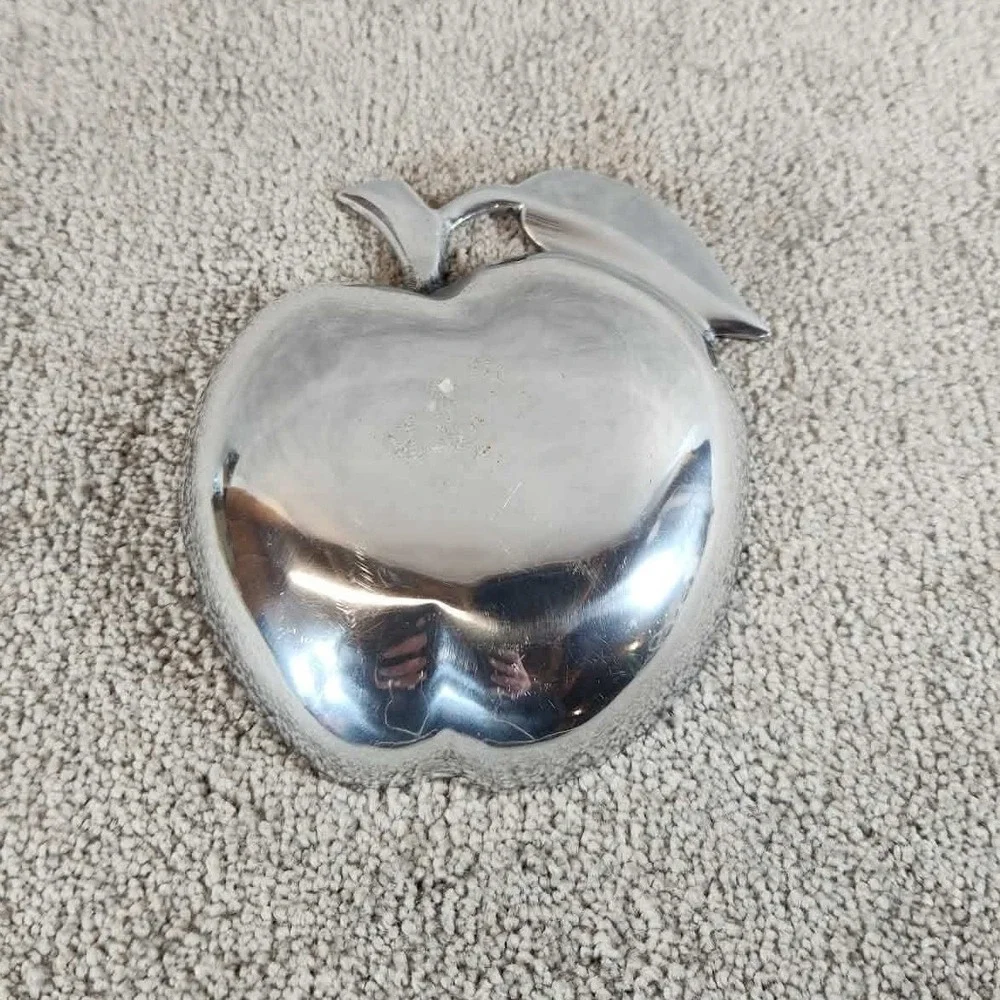 Gold Apple‎ Shaped Bowl Silver Bottom Scalloped Metal Trinket Dish